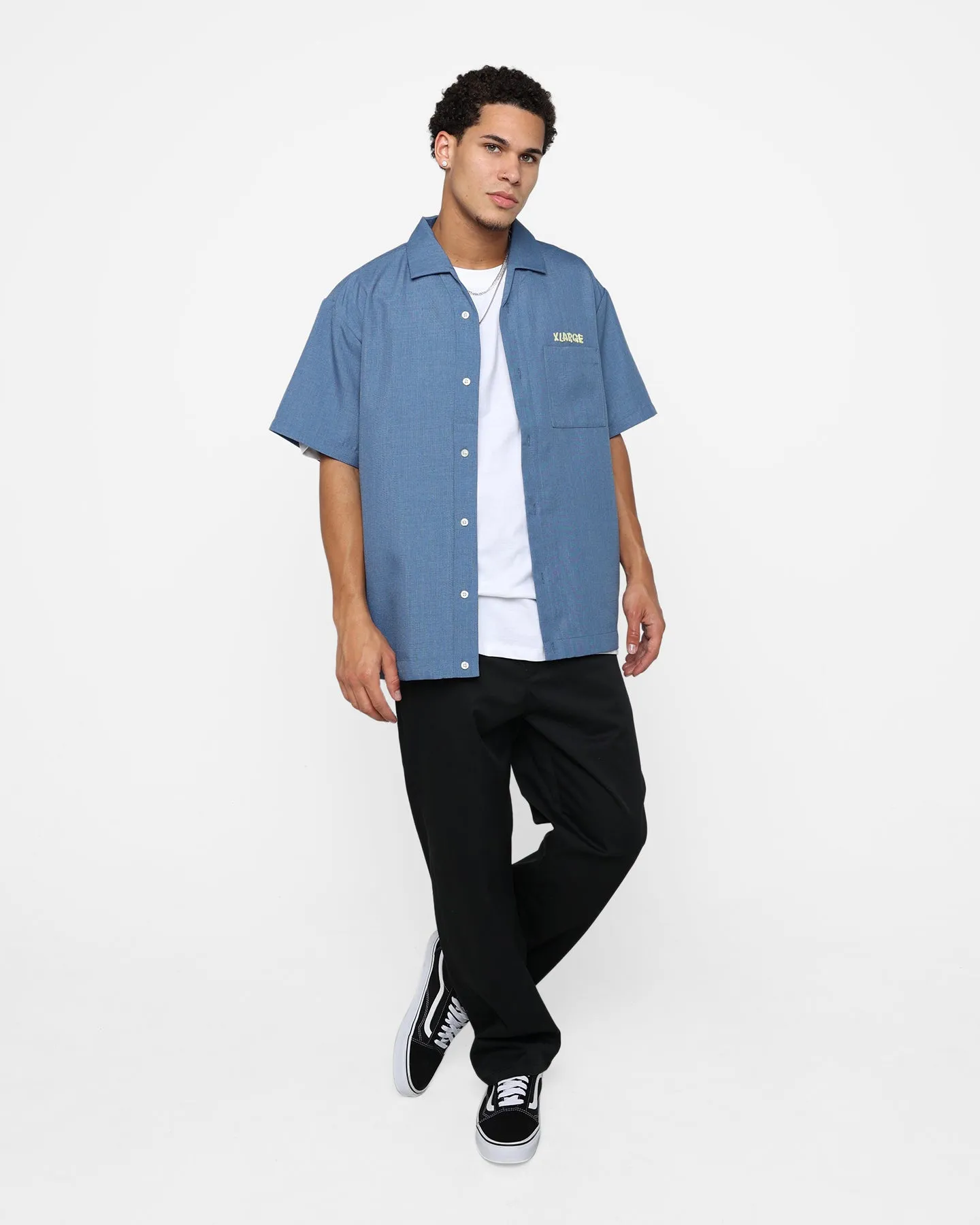 X-Large Drawing OG Open Collar T-Shirt Blue