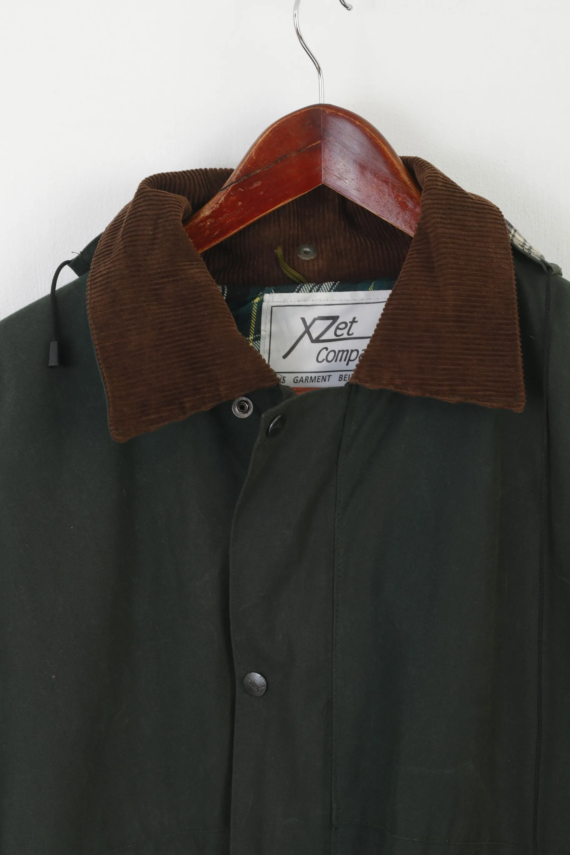 XZet Company Men L Jacket Green Wax Cotton Vintage Long Outdoor Full Zipper Top
