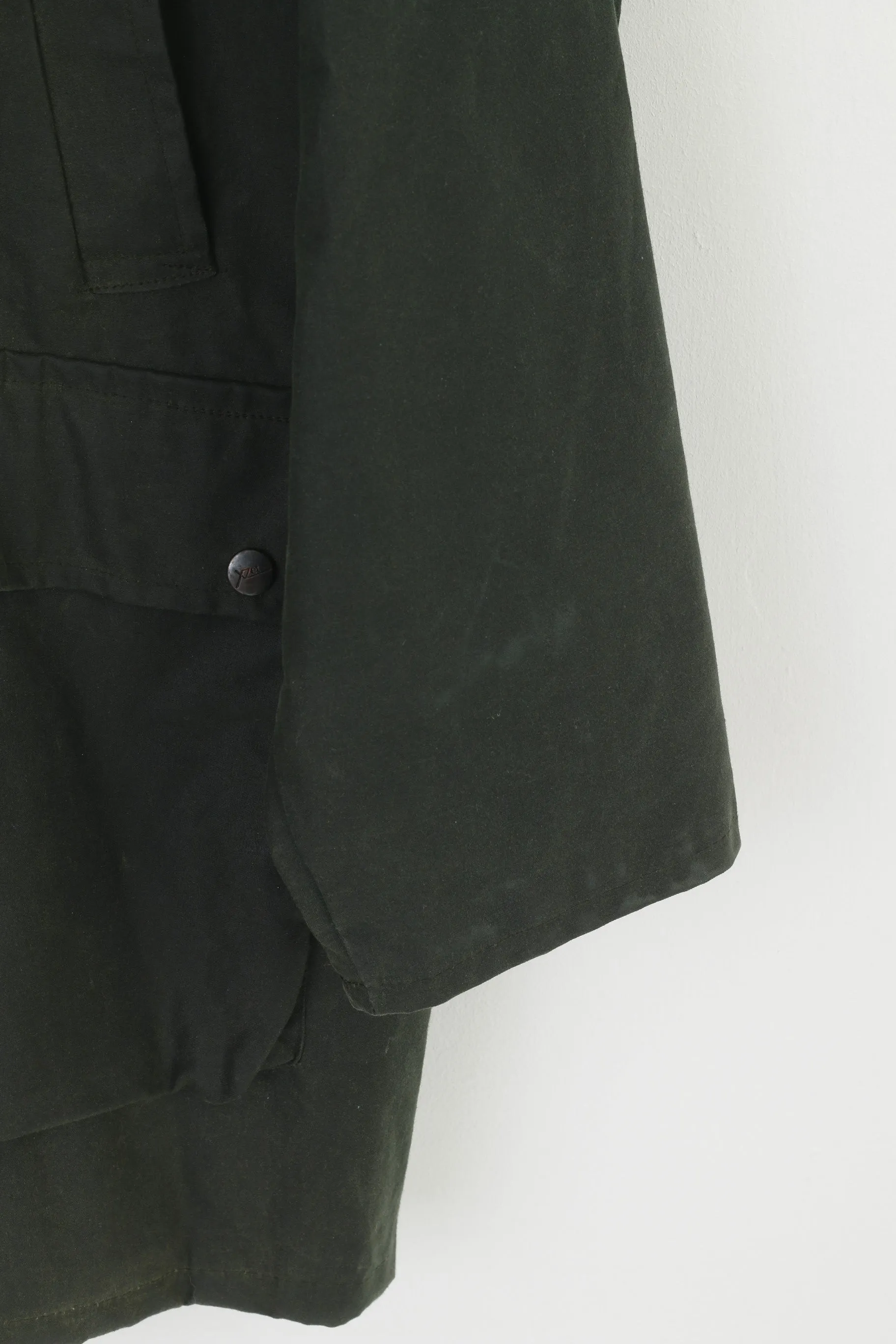 XZet Company Men L Jacket Green Wax Cotton Vintage Long Outdoor Full Zipper Top